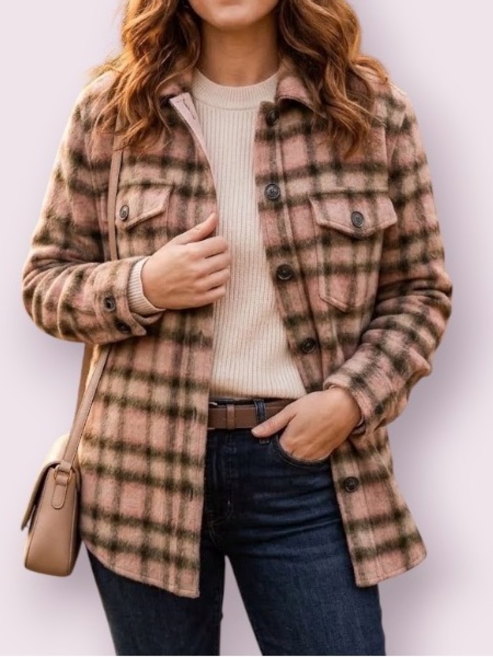 Paige Cameryn Plaid Shacket Top Jacket Wool Blend Green & Pink Size XXS